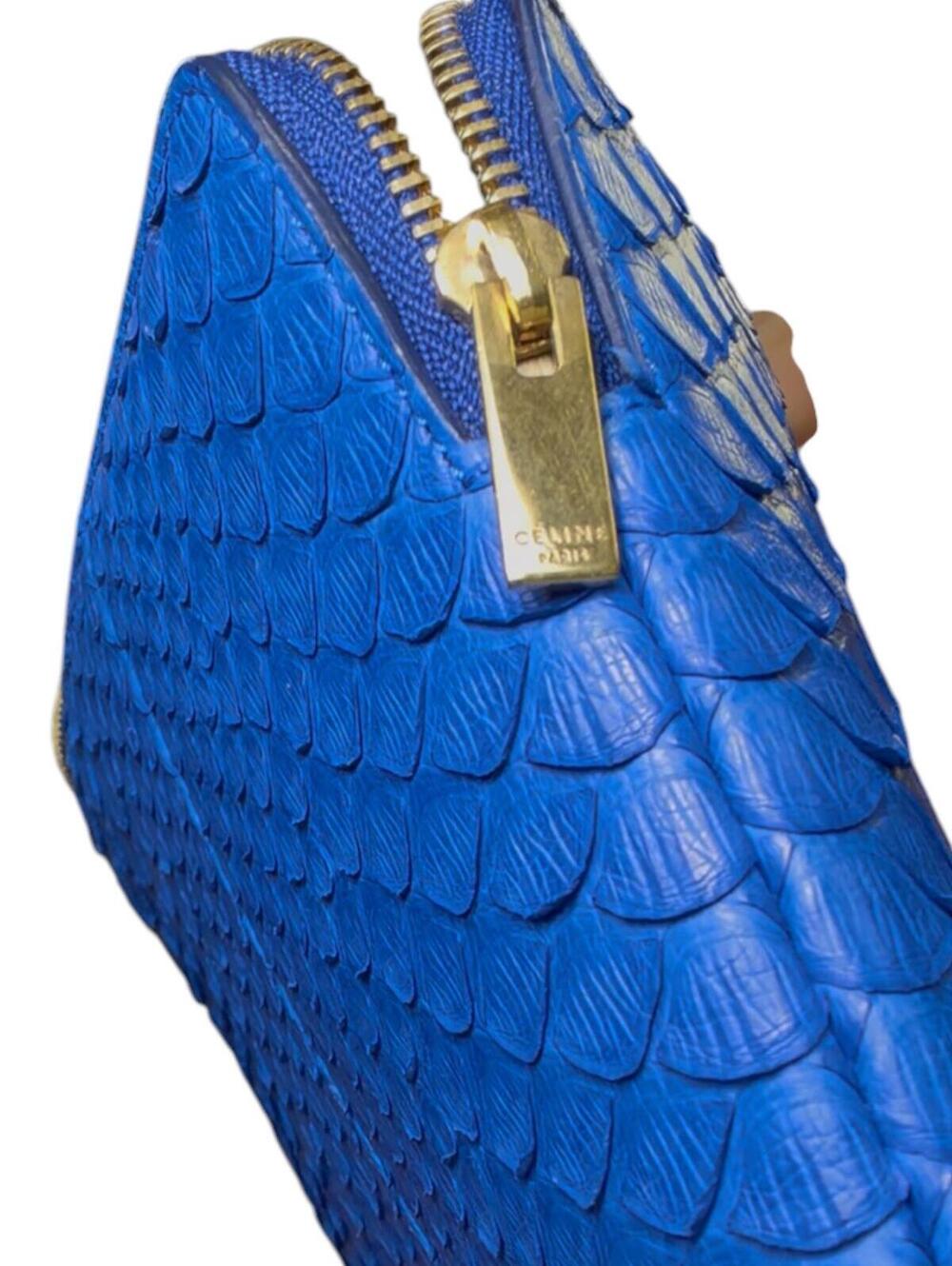 Celine Exotic and Rare Blue Python & Leather Zip Clutch Pouch - Picture 7 of 8